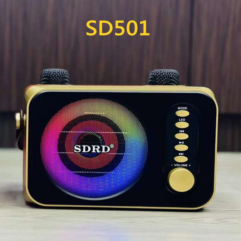 new sd501 bluetooth speaker led colored lamp dual wireless microphone home bluetooth audio portable integrated karaoke machine full figure