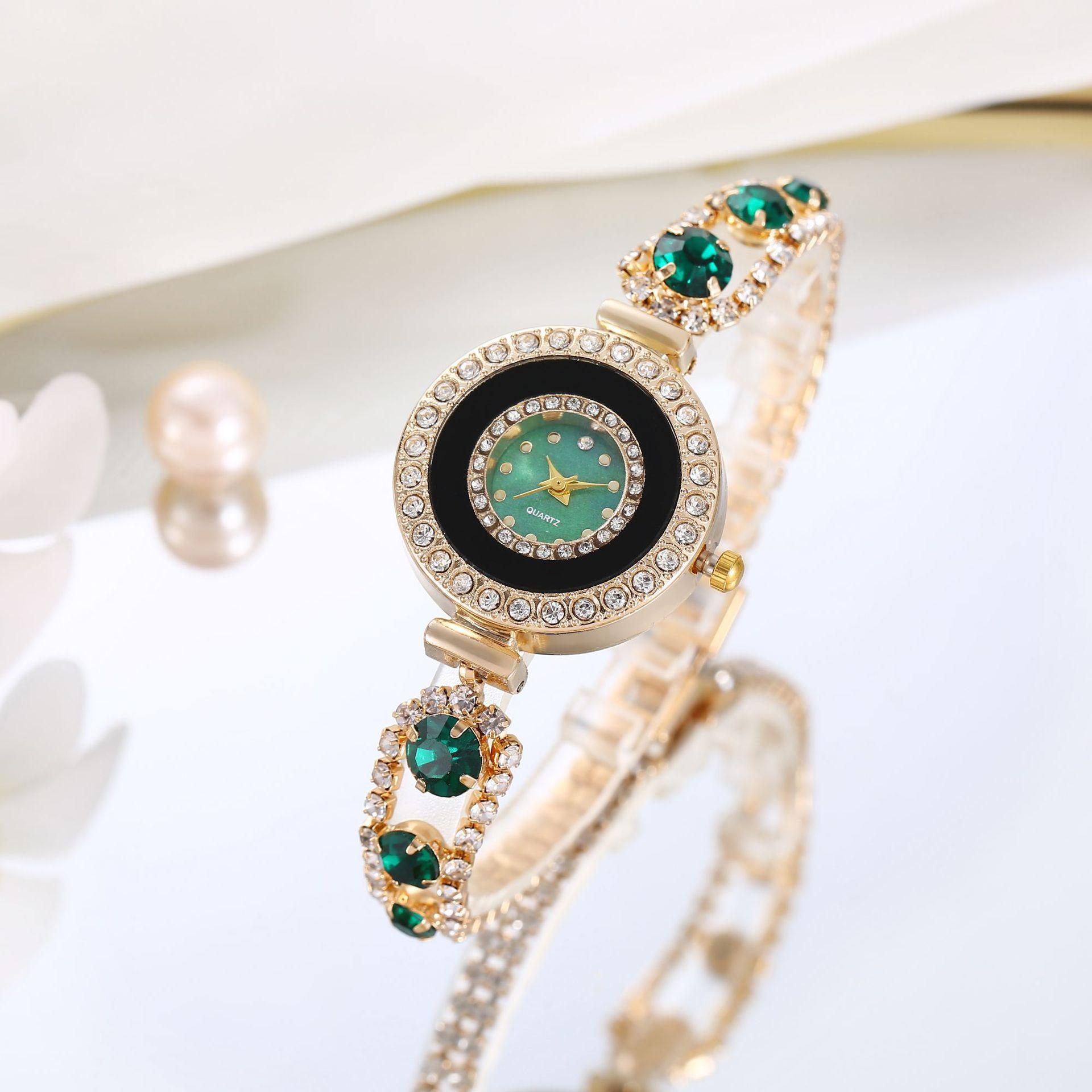 southeast asia round diamond black ring colorful crystals fashion bracelet foreign trade export alloy claw nail women's watch light luxury quartz watch