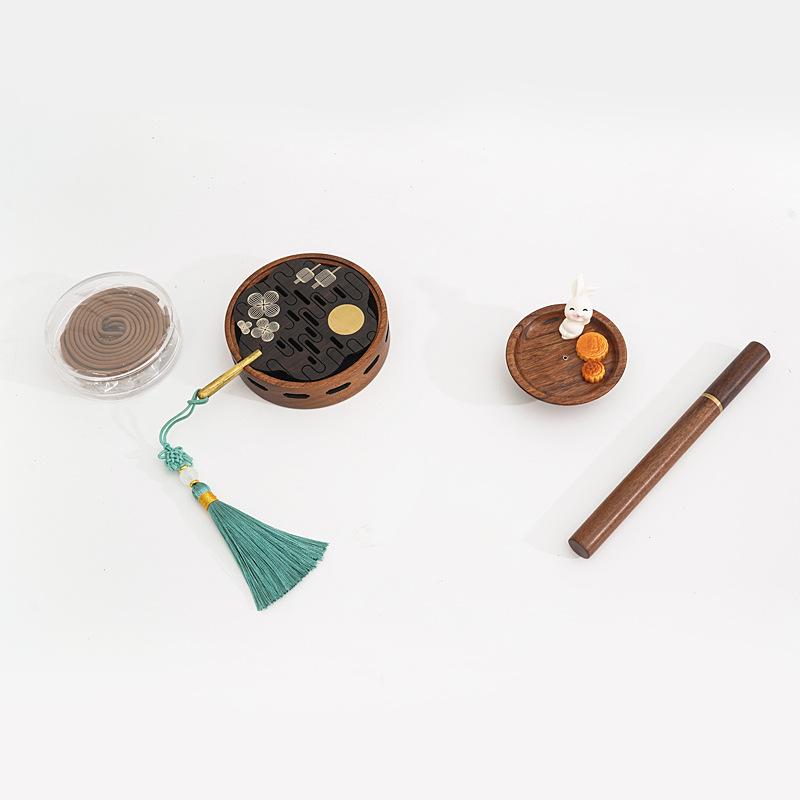 mid-autumn festival line incense burner small gifts jade hare reunion sandal wood incense burner advanced incense tube incense box wholesale Specification drawing