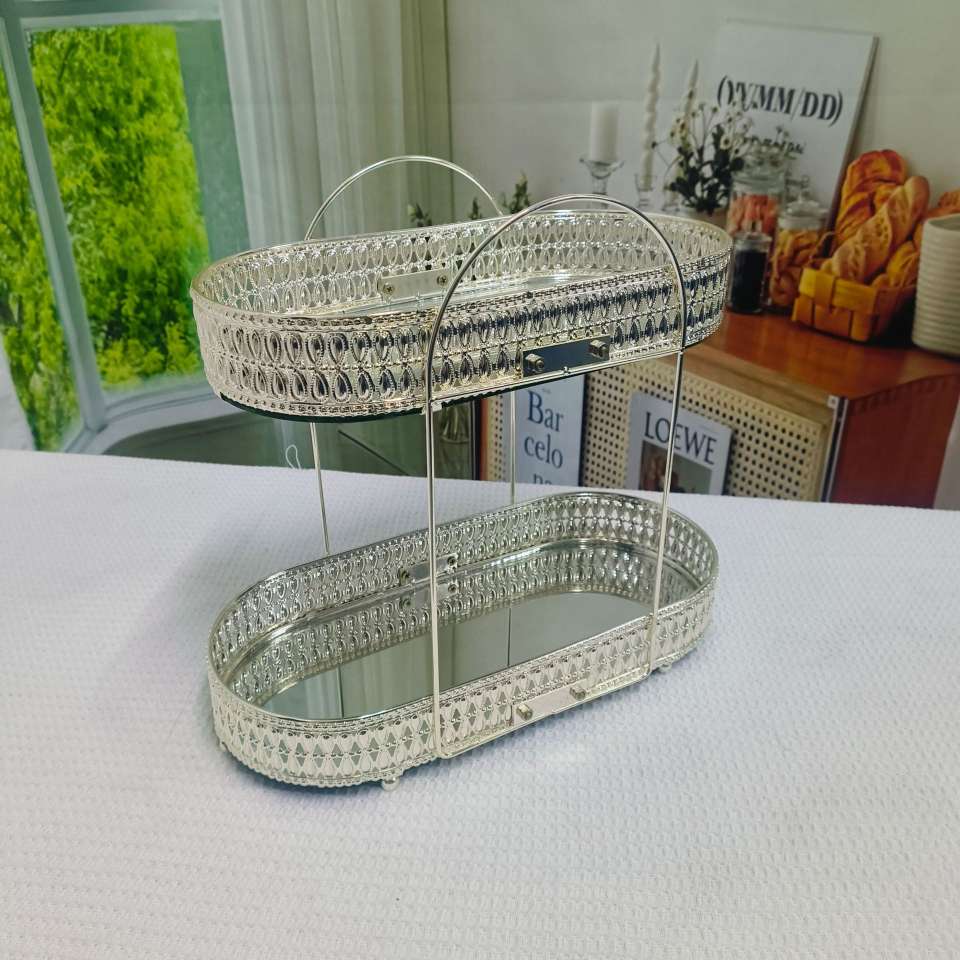 Double-layer exquisite, simple and light luxury storage box, jewelry plate, snack plate, home living room coffee table, fruit plate, tabletop details Picture