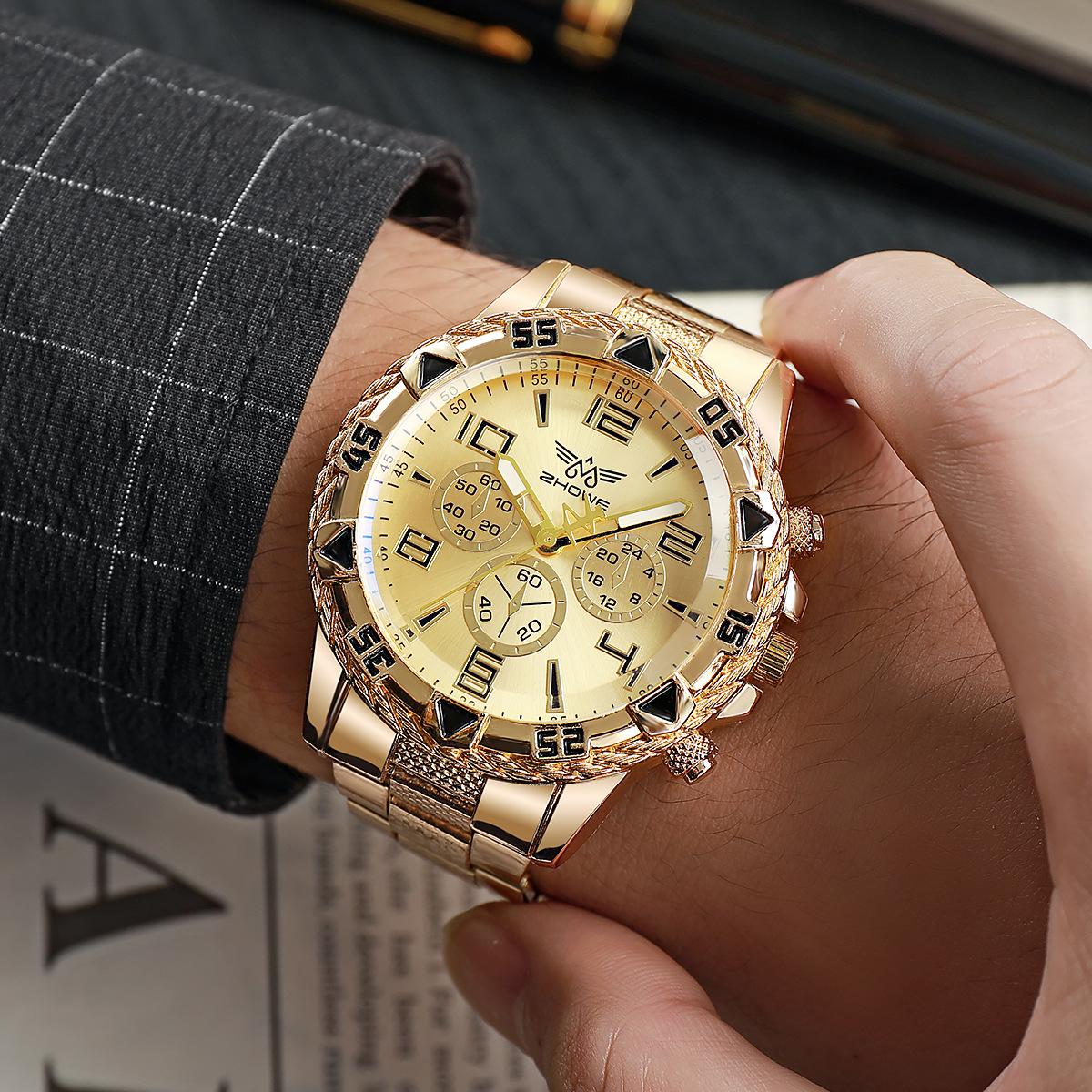 2023 hot sale at aliexpress watch men's watch fake three-eye casual steel watch alloy fashion watch