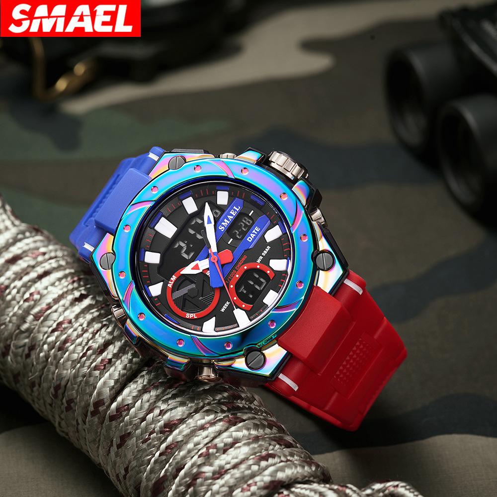 smael2024 new alloy colorful gradient men's watch electronic sports watch luminous waterproof watch details Picture