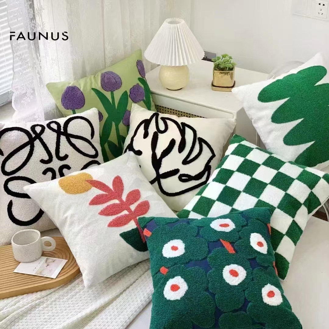 Nordic towel embroidery, embroidered cushions, living room cream sofa cushions, floral model room, bay window cushion covers Item Picture