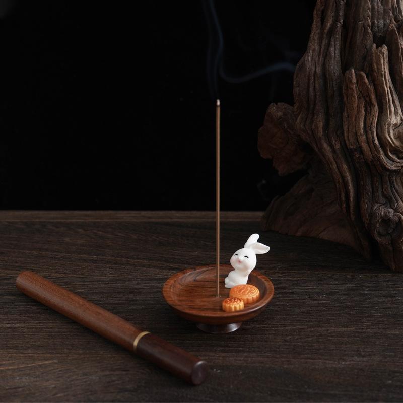 mid-autumn festival line incense burner small gifts jade hare reunion sandal wood incense burner advanced incense tube incense box wholesale details Picture