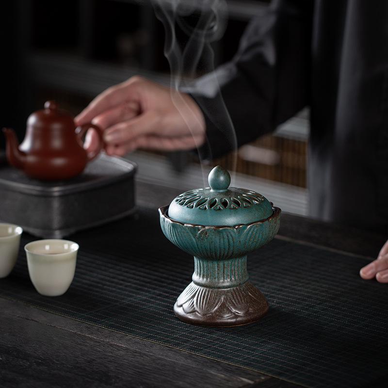 ceramic lotus incense burner creative retro ornaments zen incense burner mosquito repellent living room home indoor sandalwood and incense burner Application Scenario