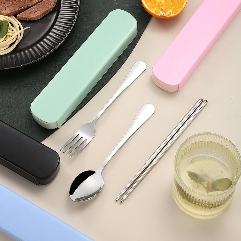 stainless steel portable tableware three-piece set student tableware suit fork spoon and chopsticks portable tableware chopsticks spoon set Specification drawing