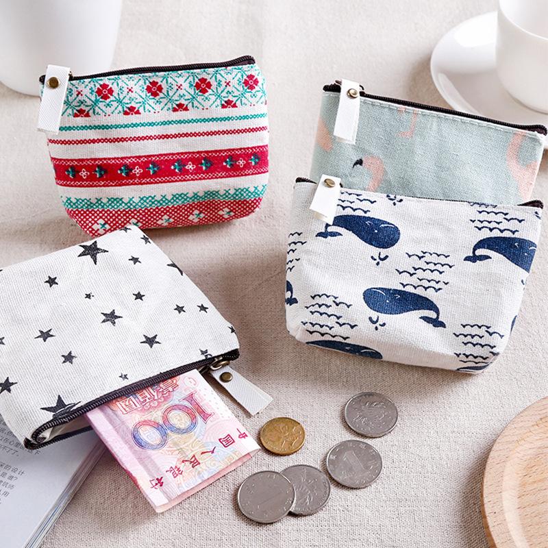 fabric student coin purse canvas mini zipper cute coin bag key case logo wholesale gift