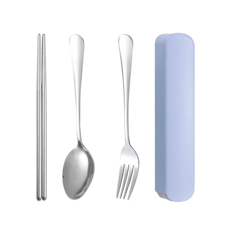 stainless steel portable tableware three-piece set student tableware suit fork spoon and chopsticks portable tableware chopsticks spoon set Item Picture