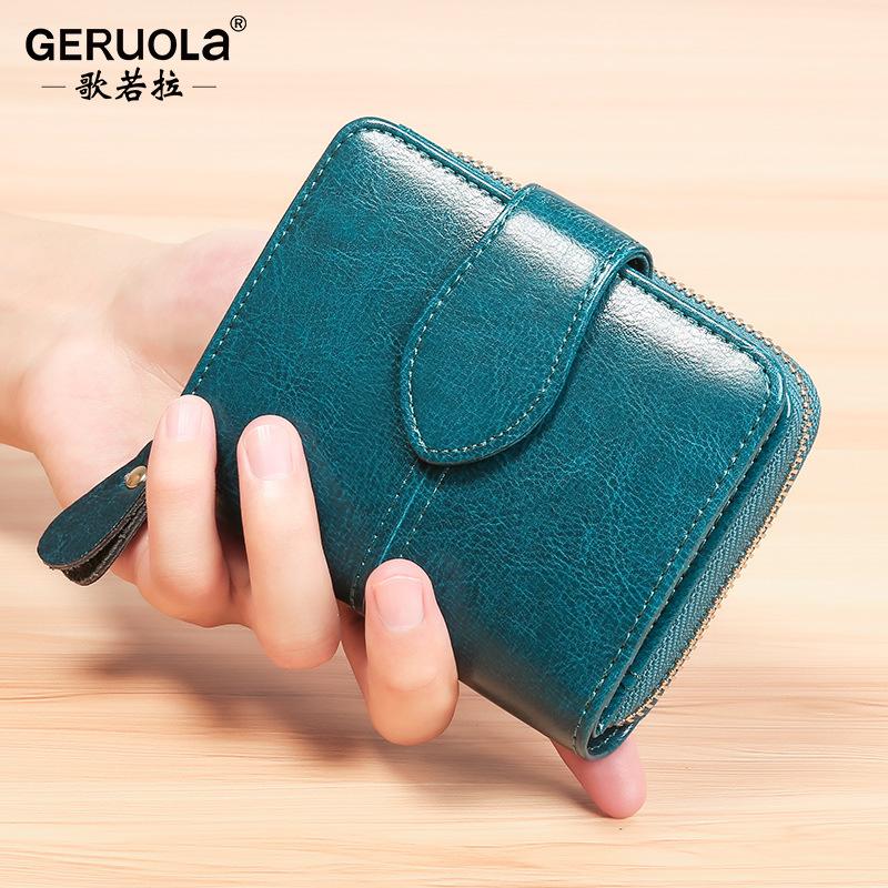 Women's Wallet Short Coin Purse Card Holder Genuine Leather Multi-Card-Slot Small Wallet Female Wallet Small Wallet Cowhide All-Match