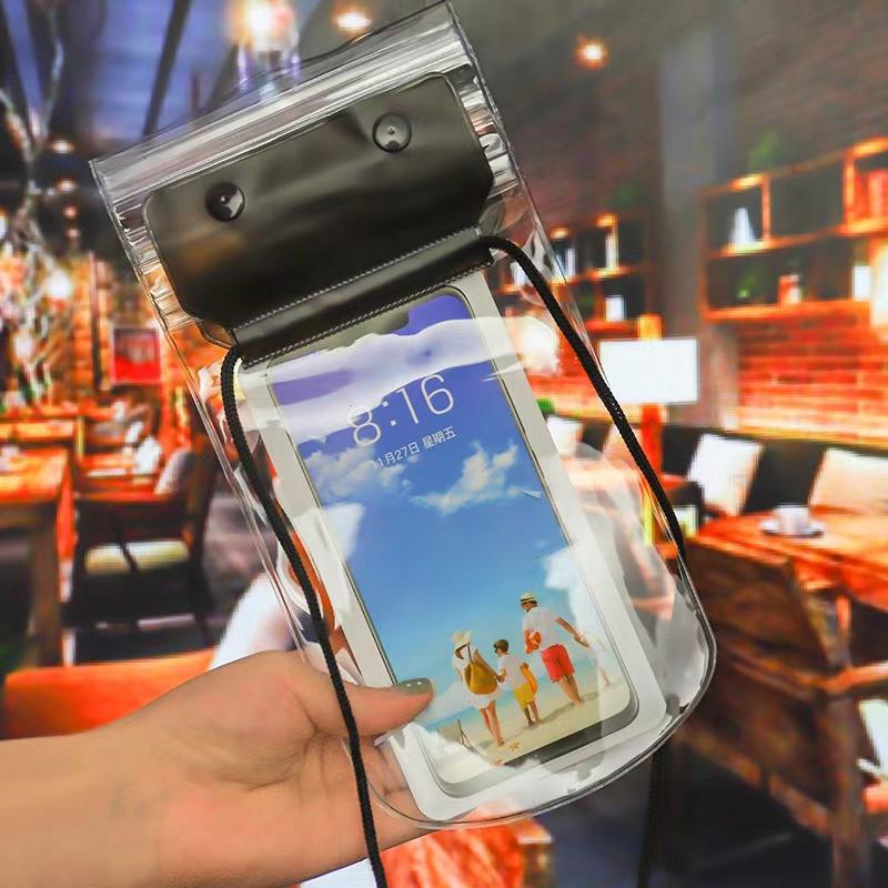 cross-border tri-fold mobile phone waterproof bag transparent sealed plus-sized thickened diving cover swimming halter touch screen dustproof protection