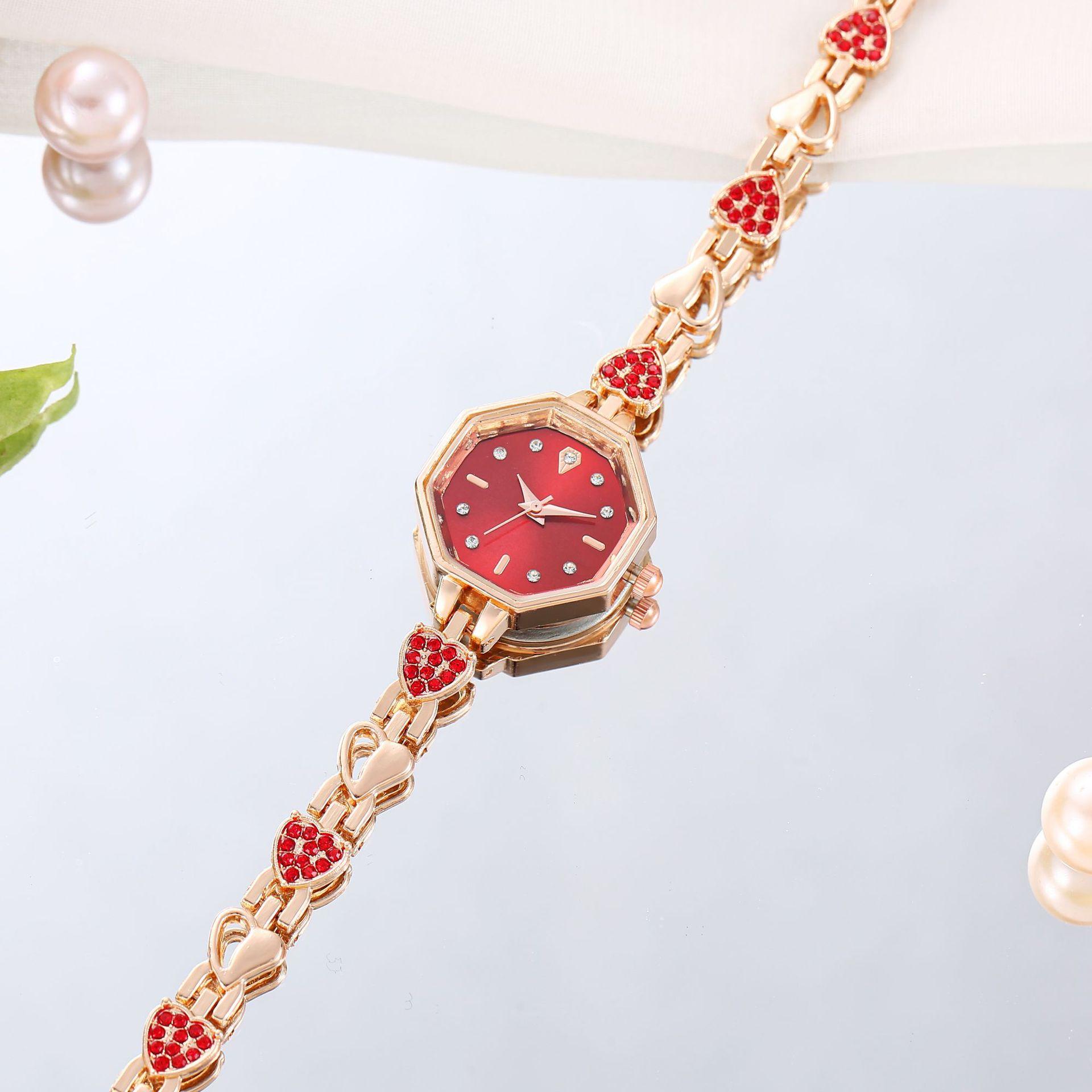 alloy octagonal color decoration women's watch women's watch bracelet light luxury jewelry love quartz women's watch live broadcast