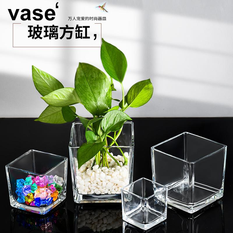 transparent square jar glass hydroponic potted fish tank desktop decoration glass jar square candle cup empty cup