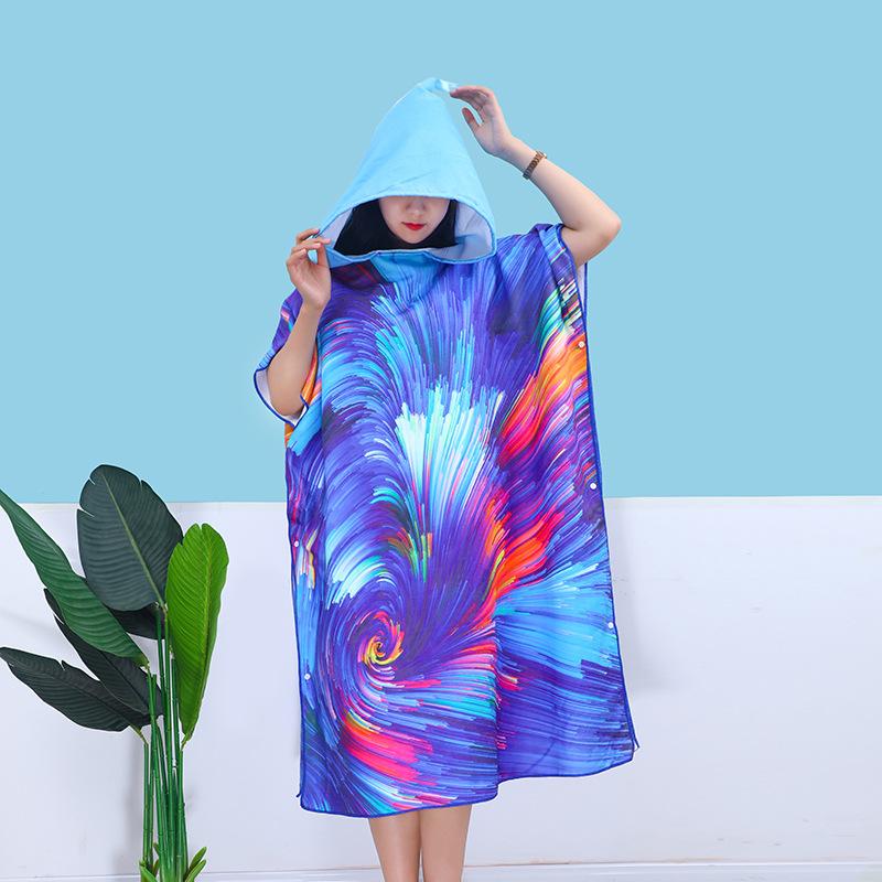 adult cloak bathrobe microfiber digital printing beach towel swimming quick-drying sun protection wearable hooded large bath towel Application Scenario