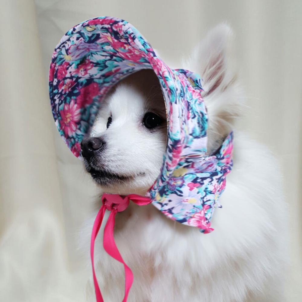 new pet floral hat cute dogs and cats retro lady hat sunshade tie-shoulder floral pet dress up hat