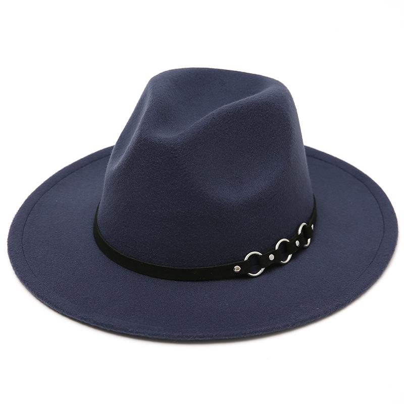 2020 European and American New Flat Brim Ladies Fedora Hat Fashion Casual All-Match Tapered Top Woolen Iron Hoop Fedora Hat