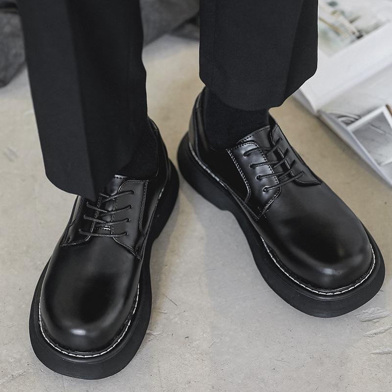 ins big head leather shoes men's fashion summer casual thick bottom spring and summer new leather shoes men's round toe vintage Item Picture
