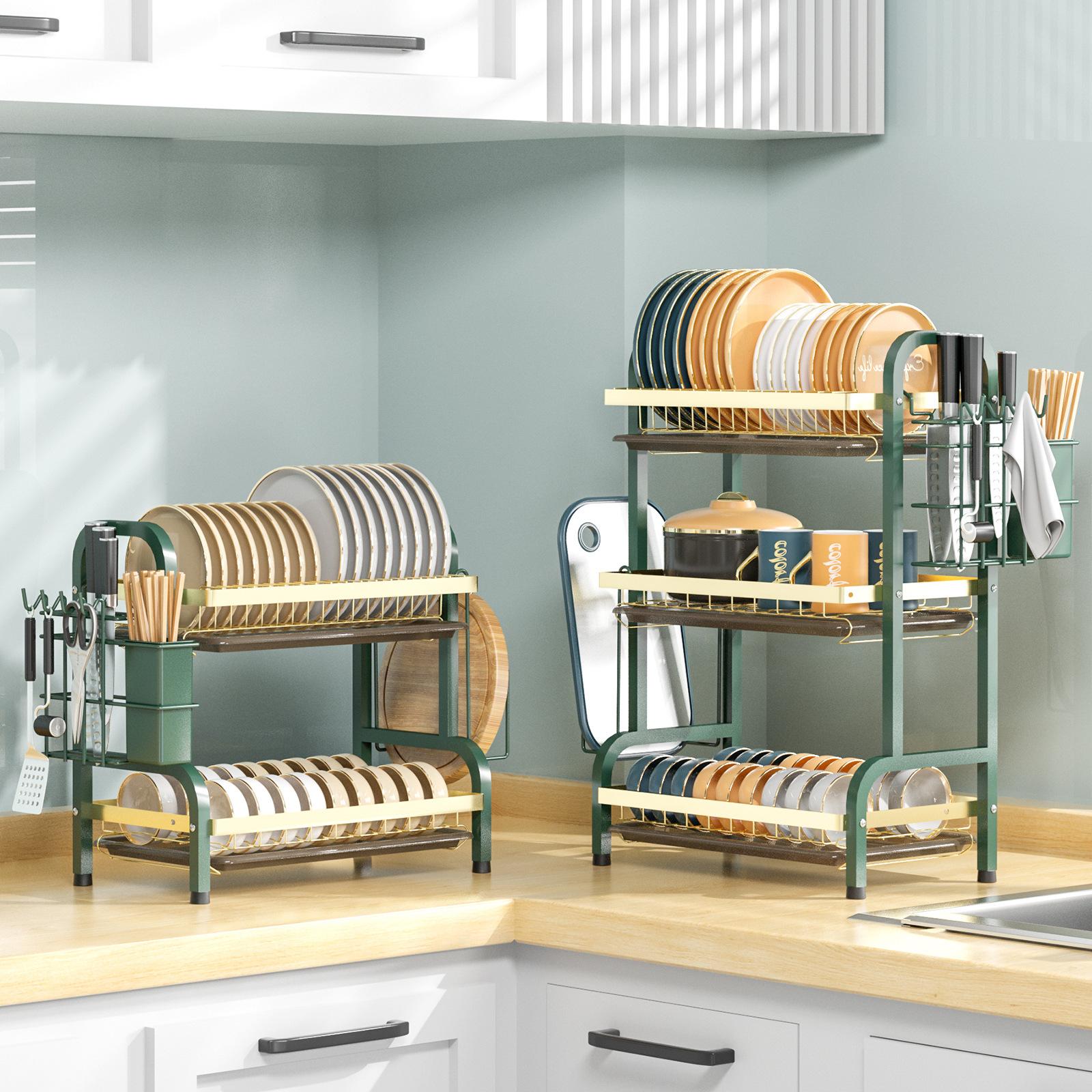 kitchen dish rack draining rack chopping board rack spoon holder draining tableware draining cabinet multi-layer cutlery storage rack
