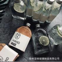 in stock fruit wine bottle transparent glass jar cold tea oblique shoulder fruit wine bottle creative ice wine bottle juice aluminum cover milky tea bottle