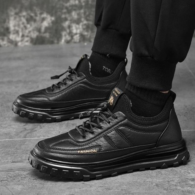 winter new men's velvet warm cotton shoes korean fashion leather thickened pure black sports casual men's shoes Application Scenario