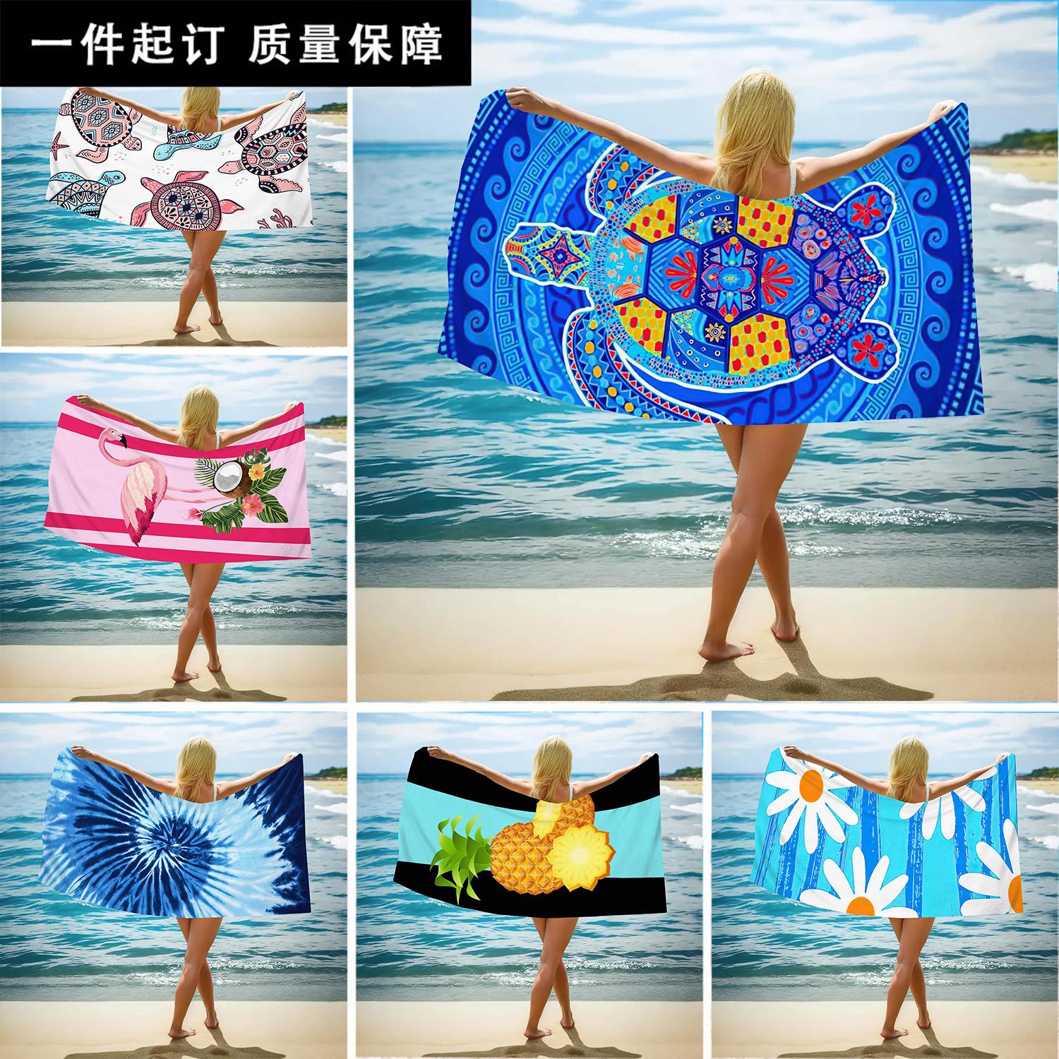 foreign trade double-sided terry printed beach towel cross-border microfiber adult swimming towel wholesale quick-drying double-sided velvet