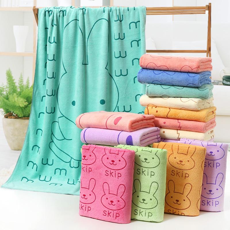 Wholesale Microfiber Bath Towel Absorbent Cartoon Rabbit Head Printed Beach Towel Adult Foreign Trade Towel Soft Lint-Free