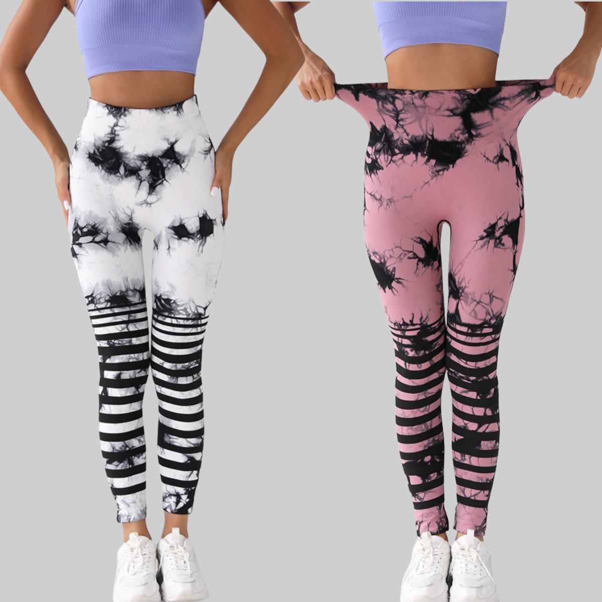 Cross-Border New Arrival Tie-Dye Seamless Pants High Waist Hip Lift Fitness Pants Running Workout Pants Tight Trousers Yoga Clothes for Women