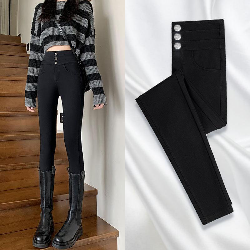 black leggings women's outer wear spring and autumn thin 2024 new tight stretch pencil ankle tight high waist black trousers