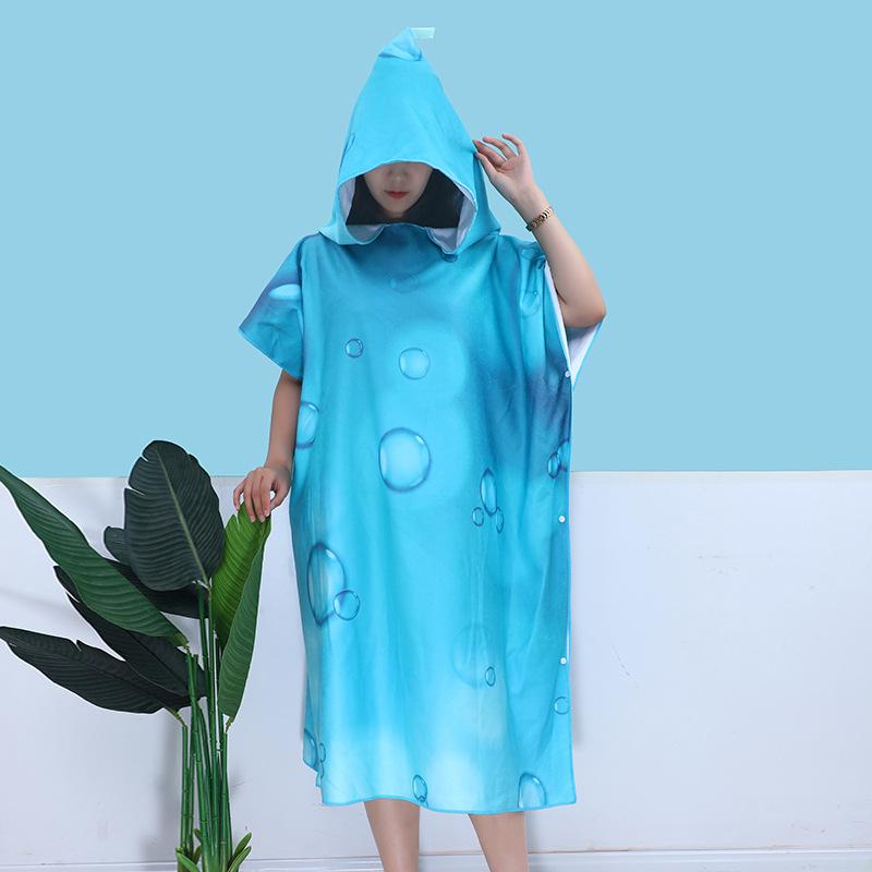 adult cloak bathrobe microfiber digital printing beach towel swimming quick-drying sun protection wearable hooded large bath towel details Picture