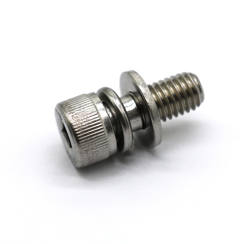 din912 stainless steel cylindrical head hexagon socket flat spring pad three combination screws cup head bolt screws m4 to m12 details Picture