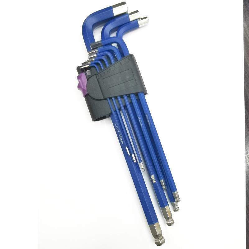 Foreign Trade Double Bubble Hex Wrench Set 9Pc Extra-Long Flat Head Plastic-Sprayed Hexagon Screwdriver Plastic-Coated Hexagon Socket Application Scenario