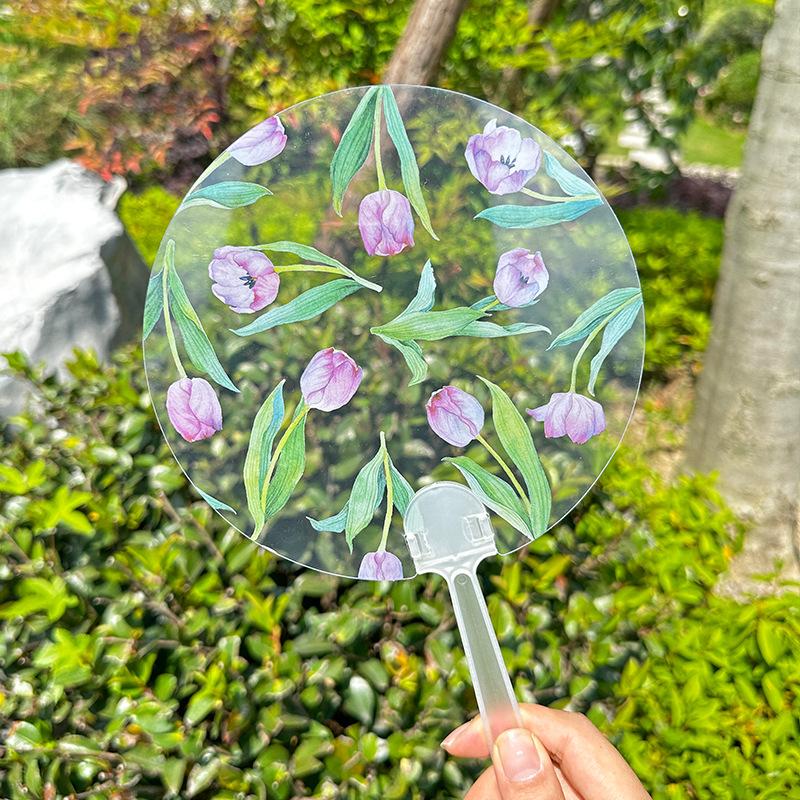 summer cartoon transparent fan fresh pvc hand fan student portable transparent flower fan student advertising fan