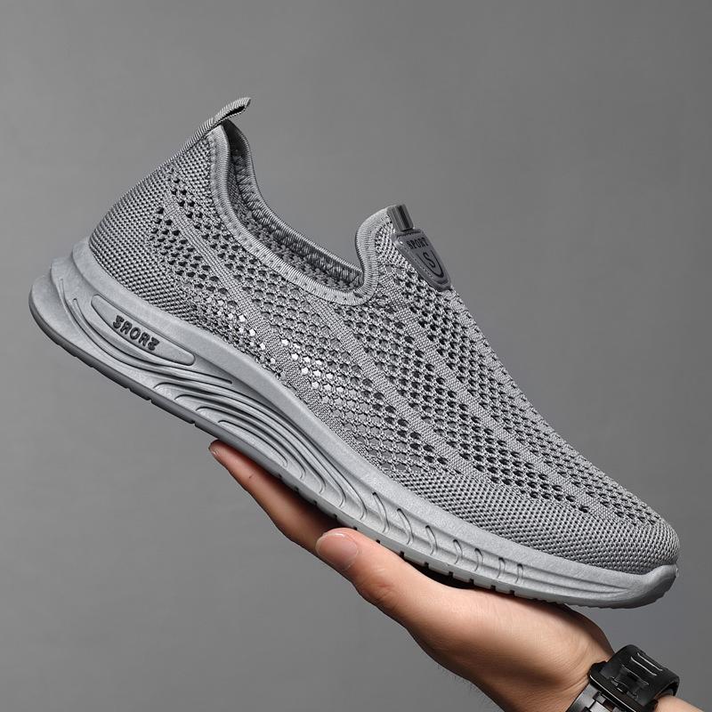 factory direct sales summer new middle-aged and elderly men's casual breathable flying woven non-slip old beijing casual and comfortable shoes full figure