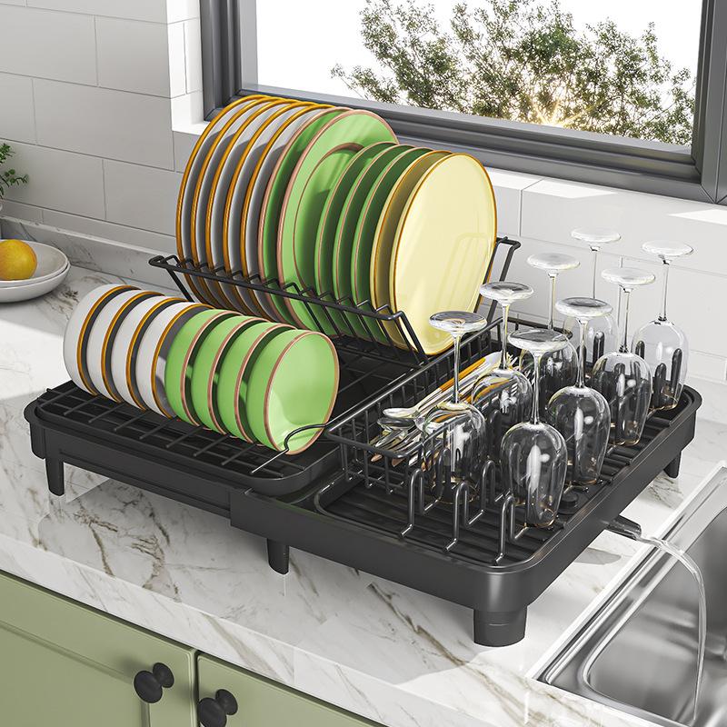 kitchen dish rack draining rack household multi-functional sink side dish drying chopsticks cup tableware retractable single-layer dish rack