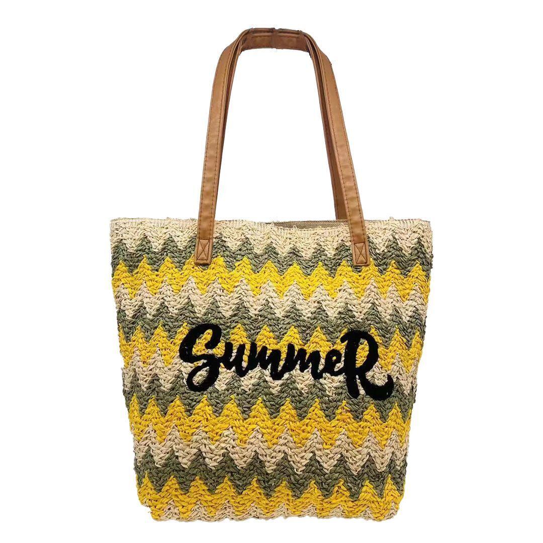 New Corrugated Straw Bag Environmental Protection Raffia Paper Woven Shoulder Bag Woven Bag Shopping Bag Mummy Bag Beach Bag