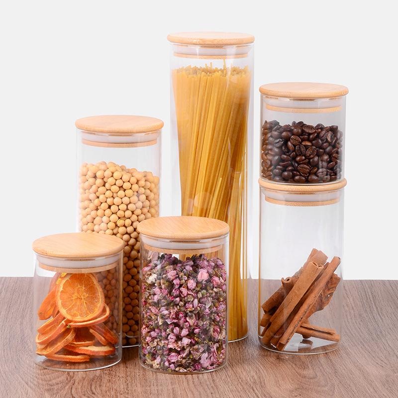 wholesale with lid glass sealed can food grade tea storage glass jar storage tank coarse grains storage small jar
