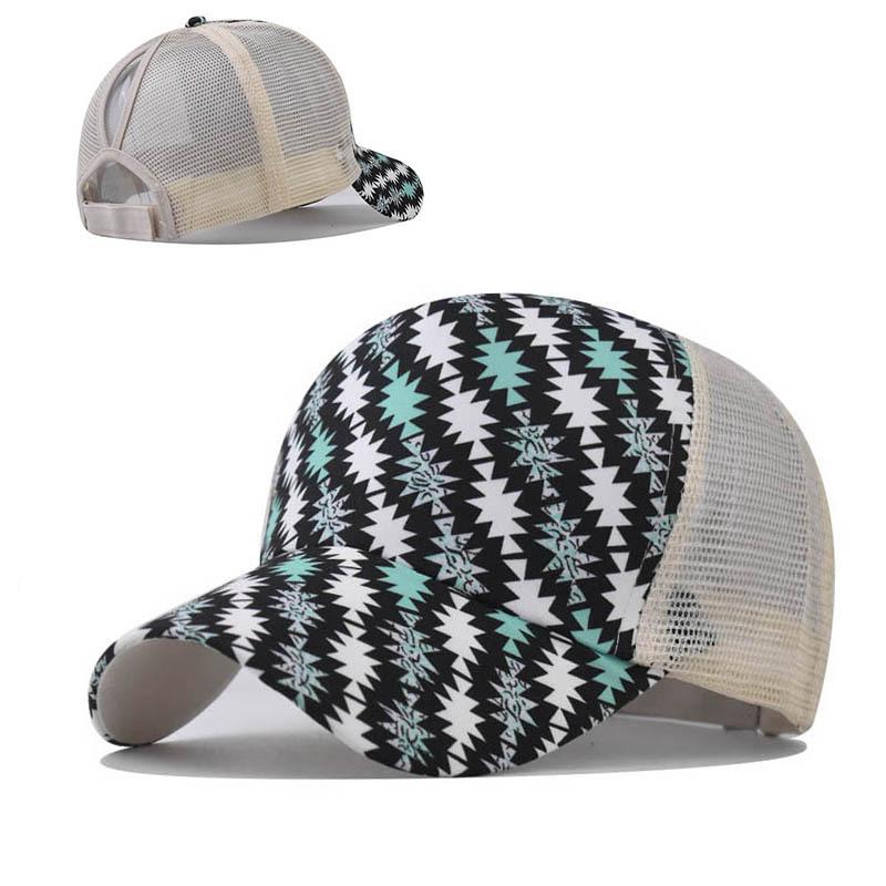 Cross-Border Printed Back Opening Ponytail Hat European and American Ladies Ponytail Baseball Cap Rhombus Tie Ponytail Baseball Cap