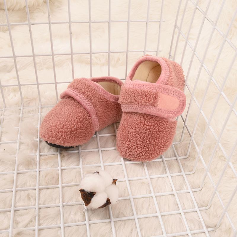 baby indoor room socks non-slip soft bottom autumn and winter children's men's and women's fleece-lined velcro warm toddler sock shoes Item Picture