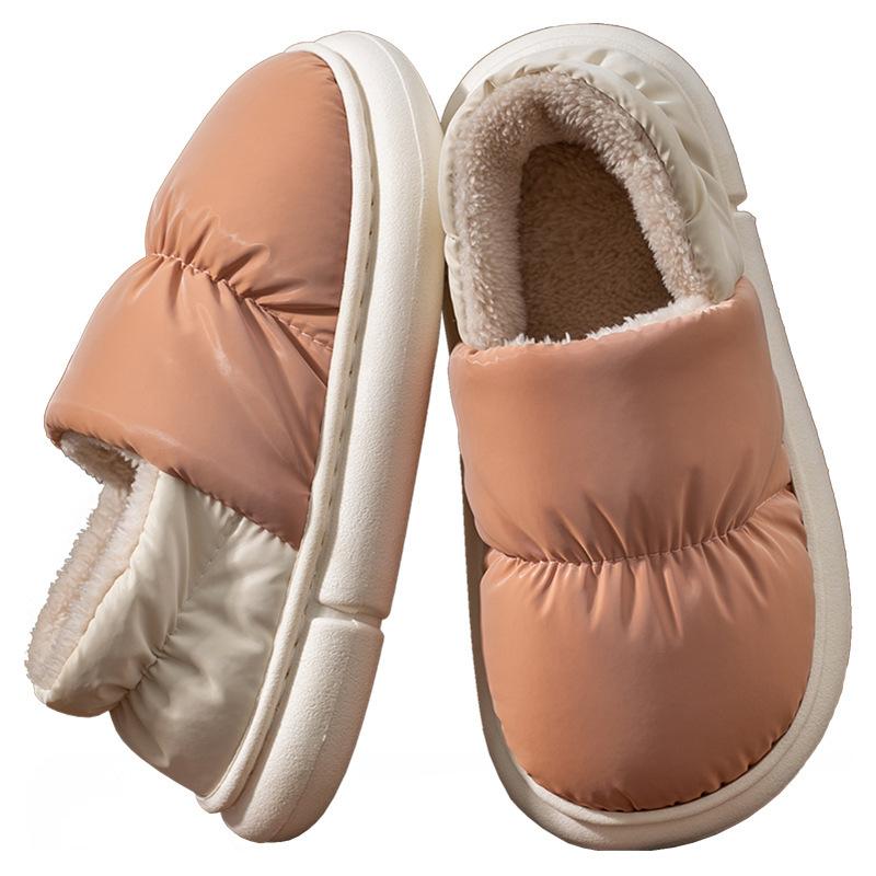 drooping feeling cotton slippers women's winter bag heel fleece-lined interior home warm slugged bottom waterproof down cotton-padded shoes men's outer wear Item Picture