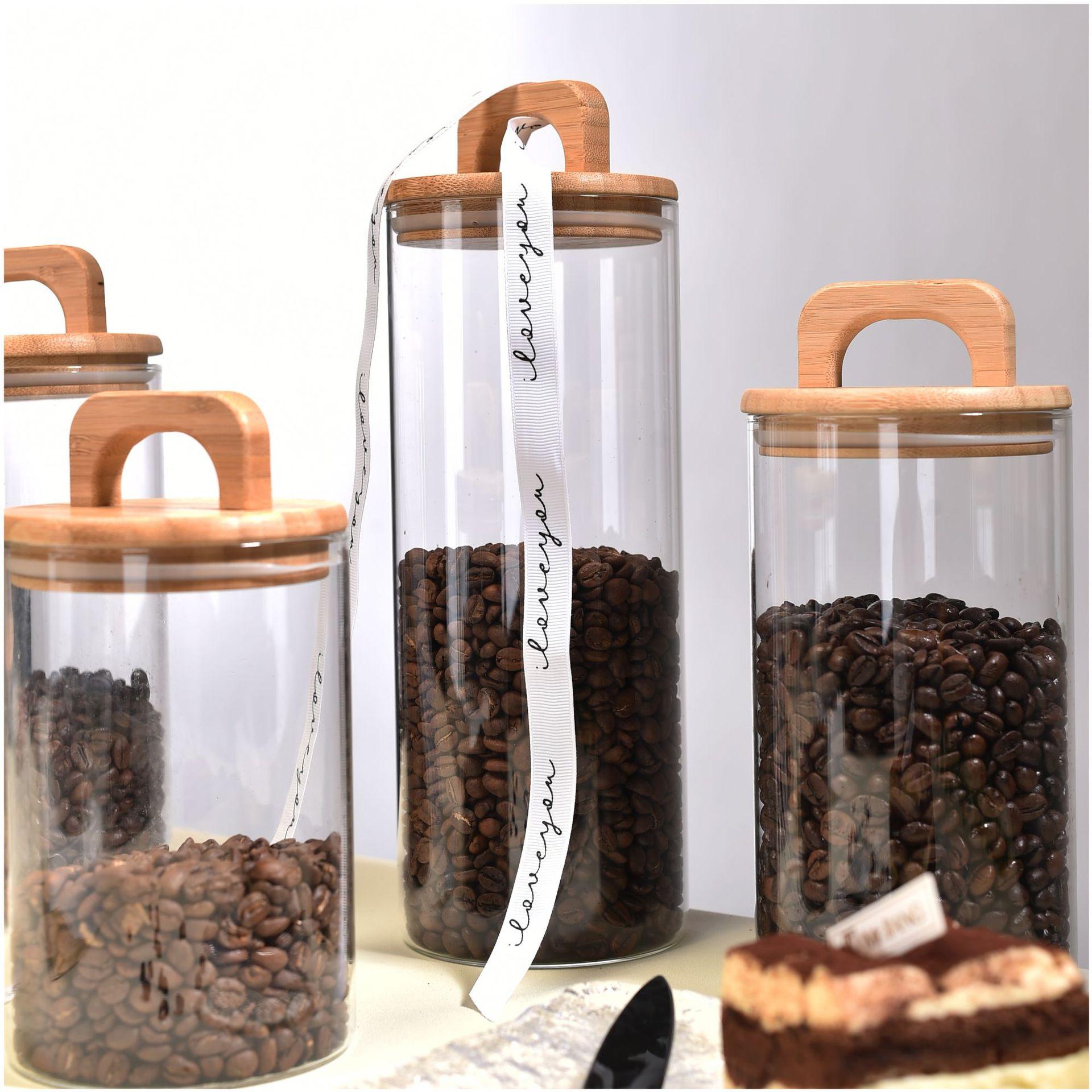 new portable glass jar wholesale kitchen multi-functional glass jar sub-products coffee beans transparent sealed cans full figure