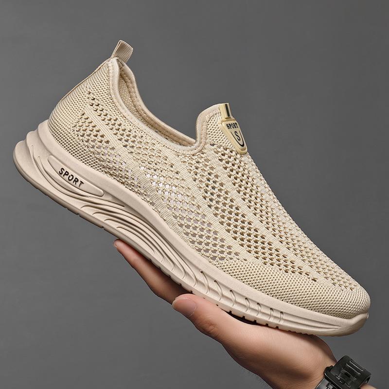 factory direct sales summer new middle-aged and elderly men's casual breathable flying woven non-slip old beijing casual and comfortable shoes Specification drawing