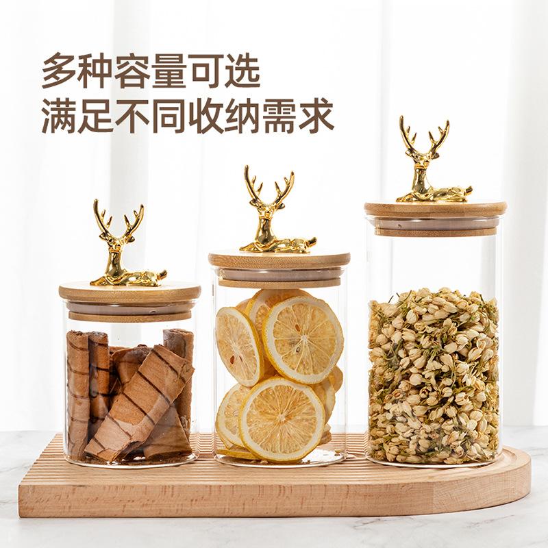 light luxury elk borosilicate glass jar candy tea jar wholesale display rack storage transparent sealed jar glass