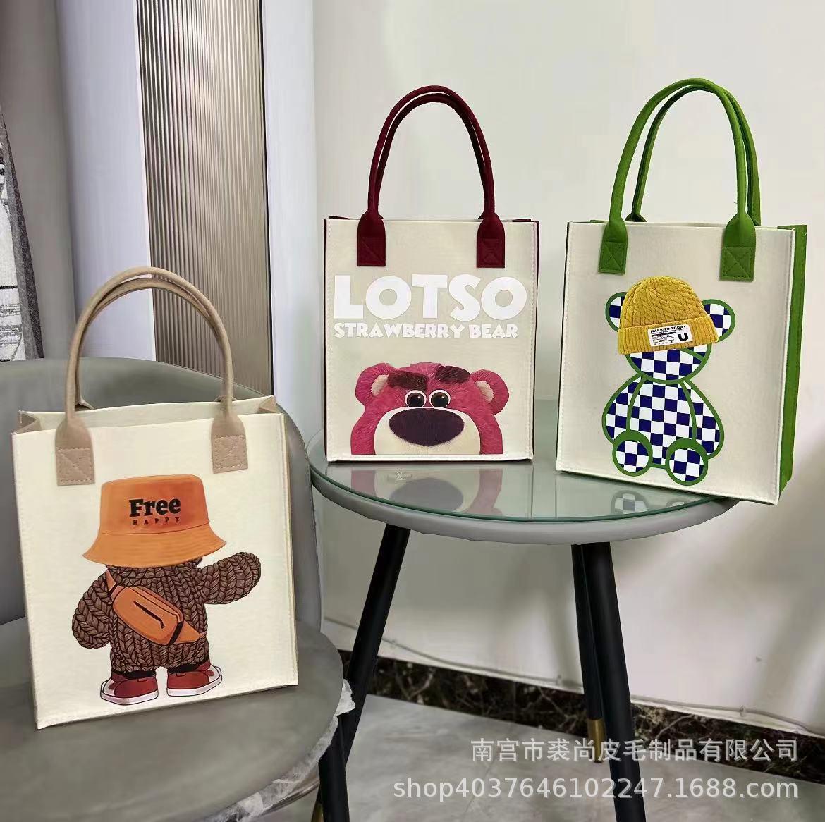felt handbag felt bag large capacity attendance bag tote bag cartoon pattern thickened shopping bag handbag
