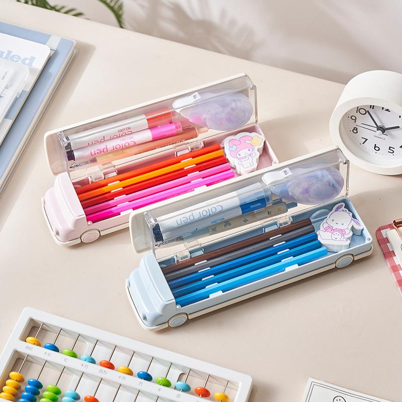 new product creative car large capacity double layer pencil box kindergarten boys and girls cute stationery storage box