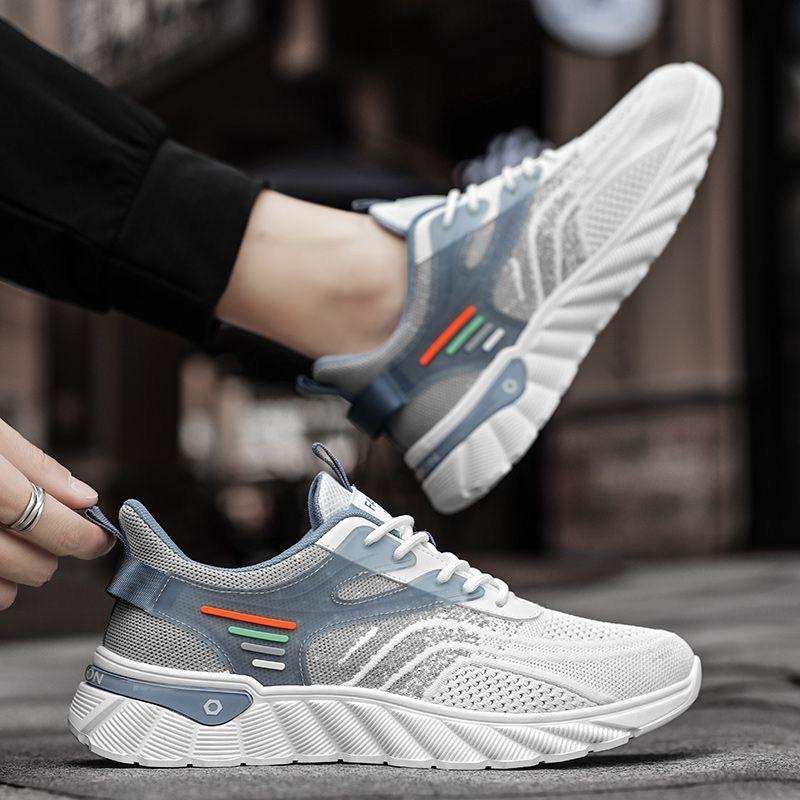 summer men's shoes mesh flying woven white sports travel 2024 new leisure non-slip all-matching running daddy tide shoes full figure