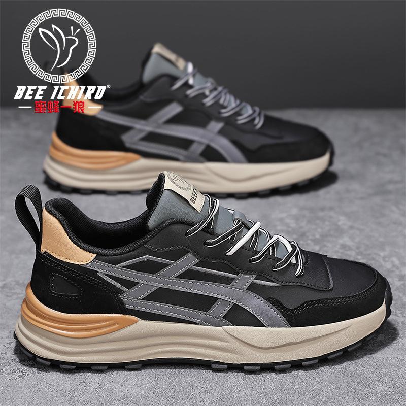 bee yilang flagship store men's shoes autumn and winter new fleece-lined warm sports cortez genuine leather casual daddy shoes full figure