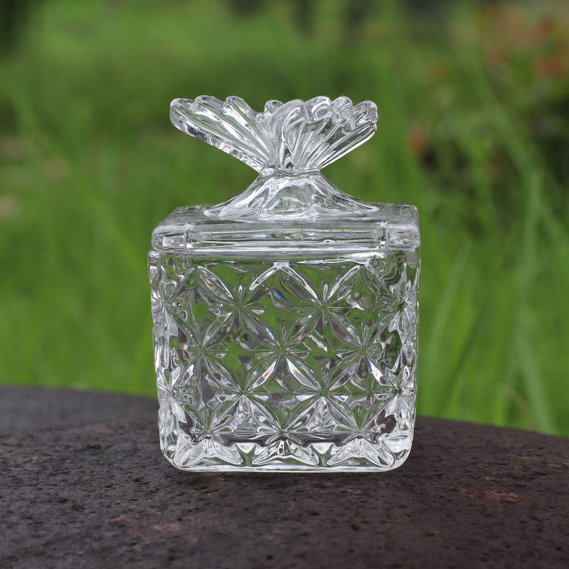 creative square glass sugar jar crystal butterfly jewelry box storage candle glass jar aromatherapy candlestick