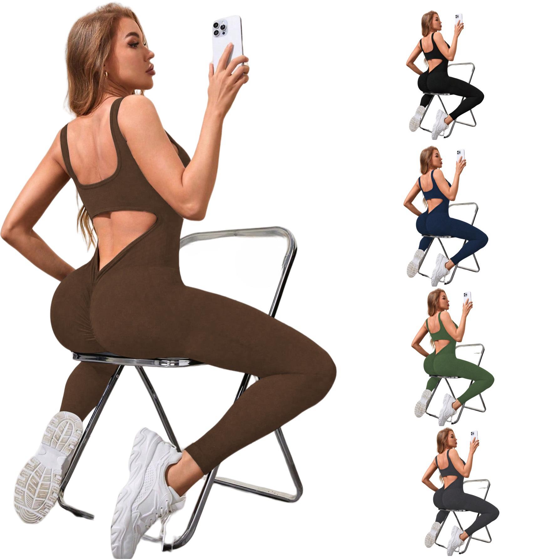 cross-border tight jumpsuit without chest pad beauty back yoga clothes women's high elastic one-piece trousers yoga jumpsuit women