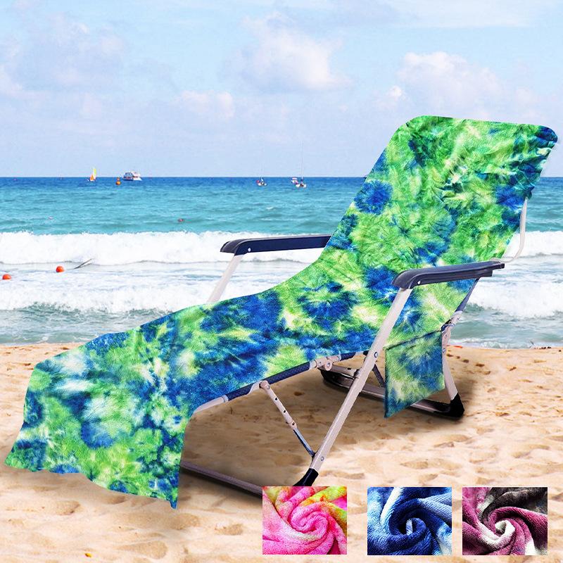 cross-border supply amazon seaside peach skin fabric beach chair covers recliner towel beach towel with side pocket portable