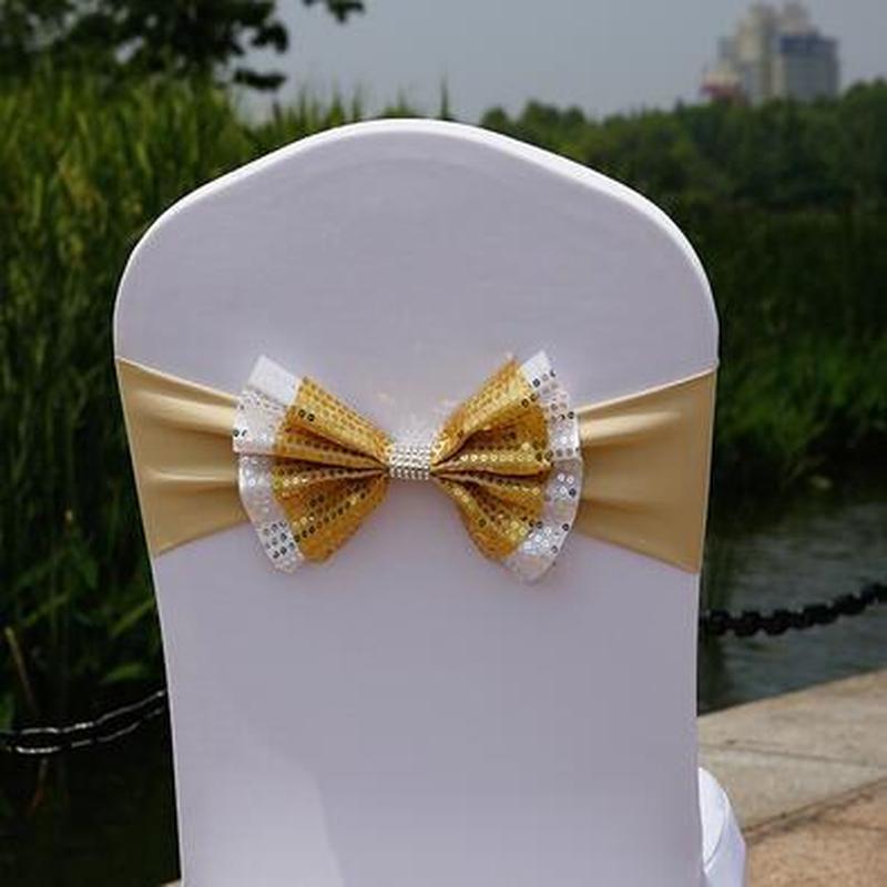foreign trade hotel chair cover chair back ornamental flower bow chair back belt hotel chair cover chair back cover double layer sequins