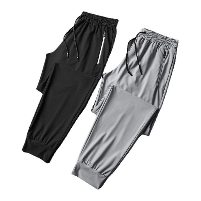 ice silk casual pants men's summer thin and silky quick-drying tight track pants stretch skinny air conditioning trousers miscellaneous